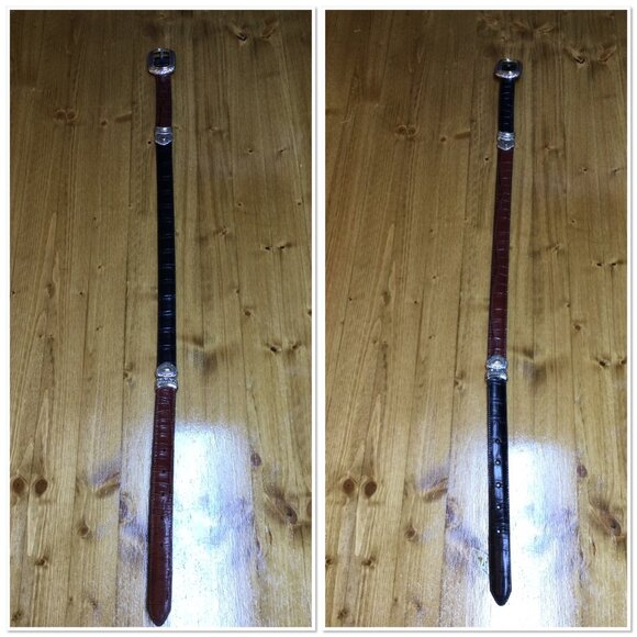 Vintage Brighton Two Tone Reversible Leather Belt Brown Black Embossed Design - Picture 2 of 10